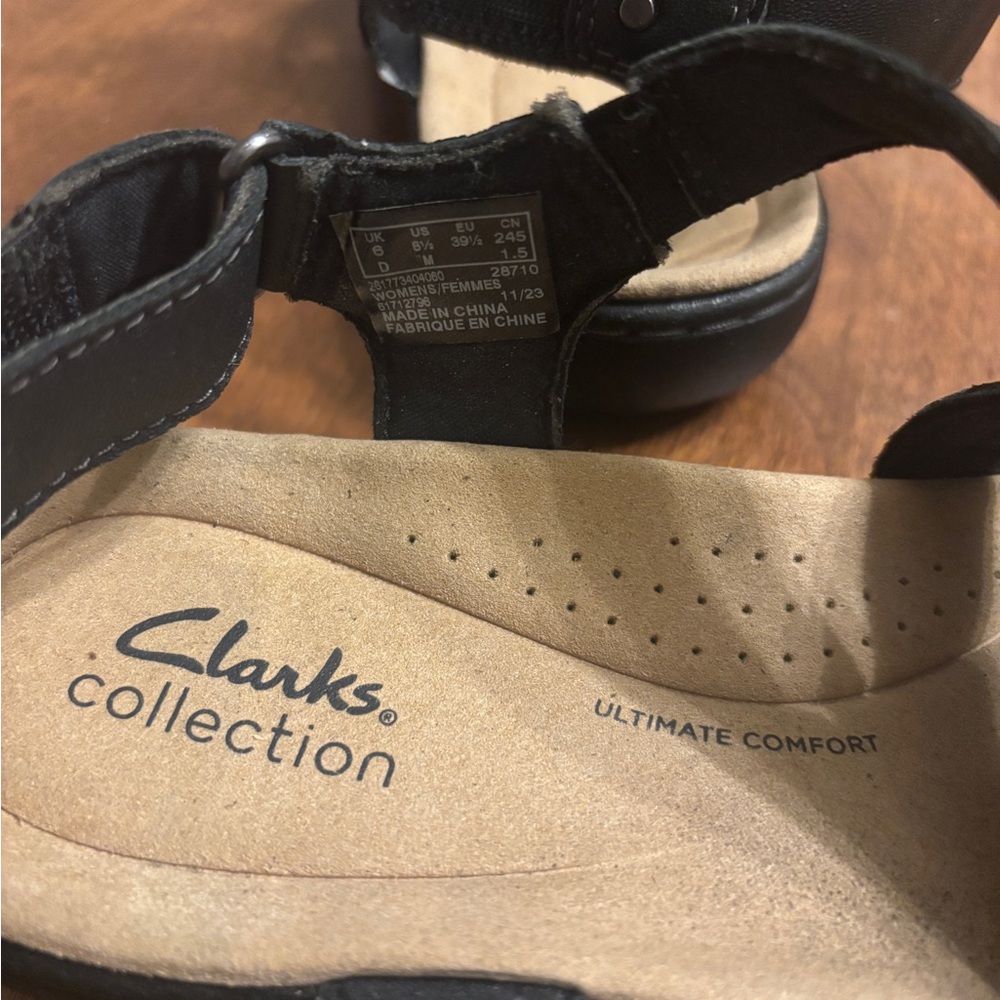 Clarks Black Strappy Sandals - Picture 7 of 8